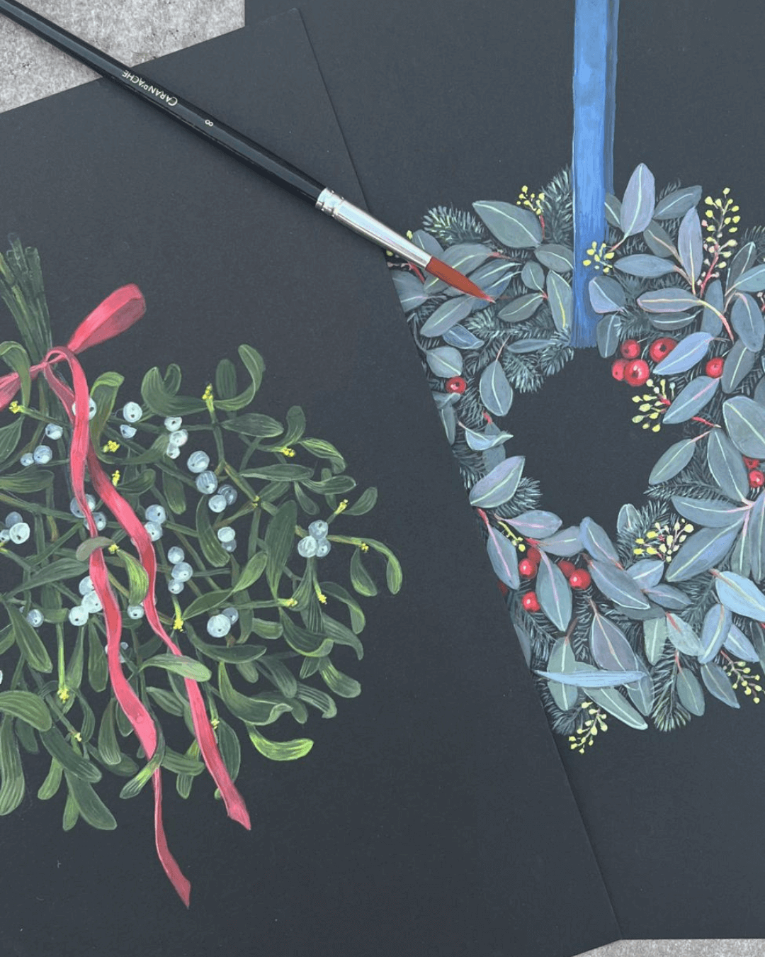 retraite creative Noel couronne aquarelle